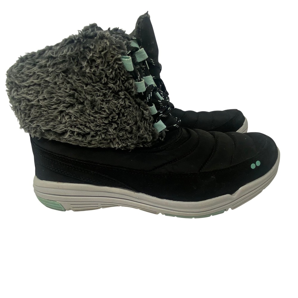 Ryka Addison Womens Black Faux Fur Lined Winter Boots Mint Green Accents Size 9M